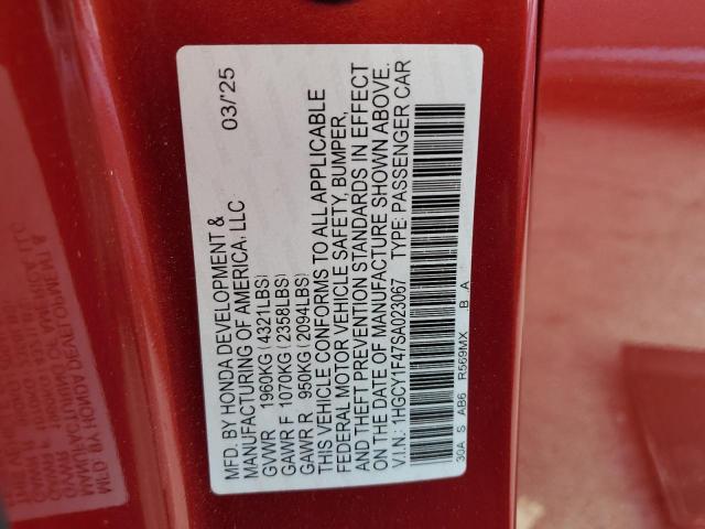 1HGCY1F47SA023067 - 2025 HONDA ACCORD SE RED photo 12
