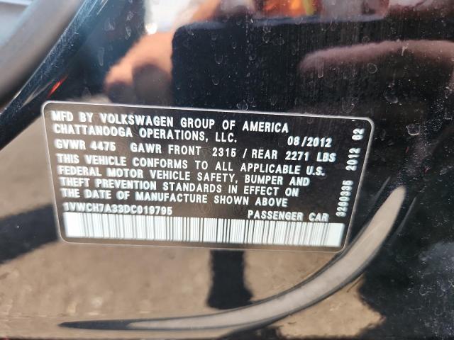 1VWCH7A33DC019795 - 2013 VOLKSWAGEN PASSAT SEL 黑色 照片 12