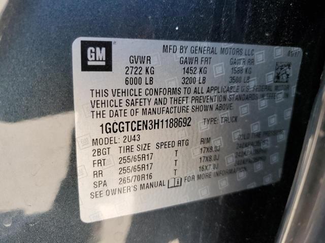 1GCGTCEN3H1188692 - 2017 CHEVROLET COLORADO LT GRAY photo 12