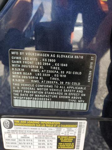WVGFF9BP3BD002341 - 2011 VOLKSWAGEN TOUAREG V6 BLUE photo 13