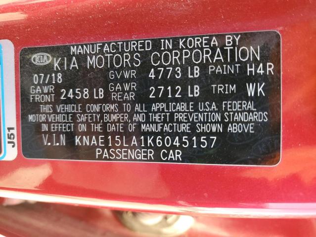 KNAE15LA1K6045157 - 2019 KIA STINGER RED photo 13