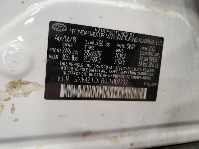 5NMZTDLB0JH107232 - 2018 HYUNDAI SANTA FE S WHITE photo 14