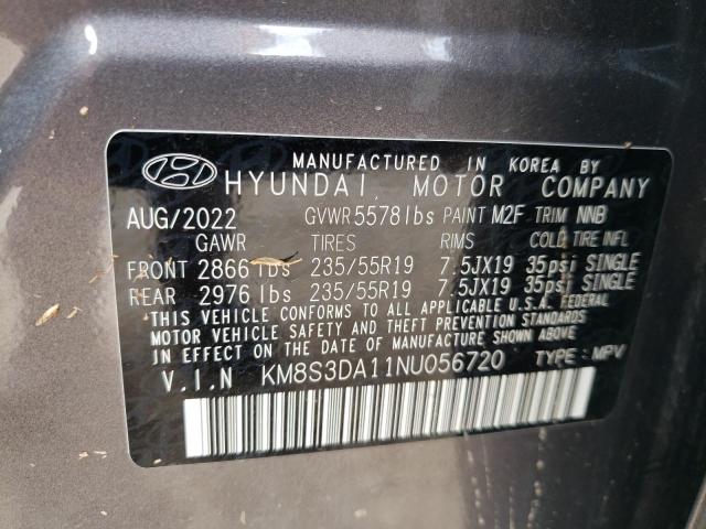 KM8S3DA11NU056720 - 2022 HYUNDAI SANTA FE SEL PREMIUM GRAY photo 13