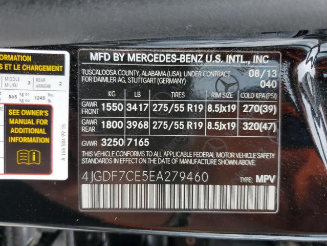 4JGDF7CE5EA279460 - 2014 MERCEDES-BENZ GL 450 4MATIC BLACK photo 13