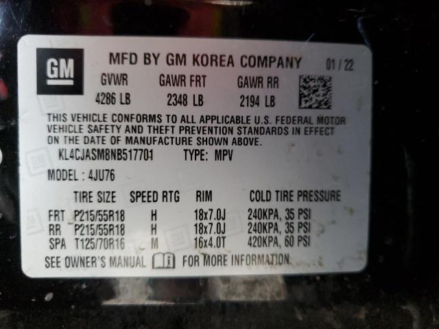 KL4CJASM8NB517701 - 2022 BUICK ENCORE PREFERRED BLACK photo 12
