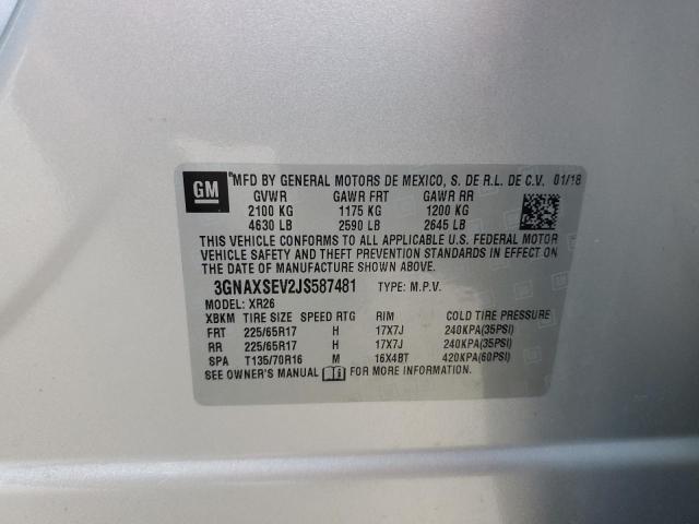 3GNAXSEV2JS587481 - 2018 CHEVROLET EQUINOX LT SILVER photo 13