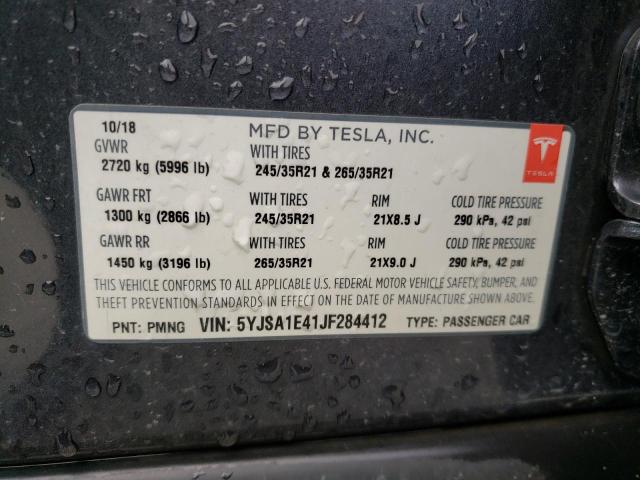 5YJSA1E41JF284412 - 2018 TESLA MODEL S Մոխրագույն լուսանկար 12