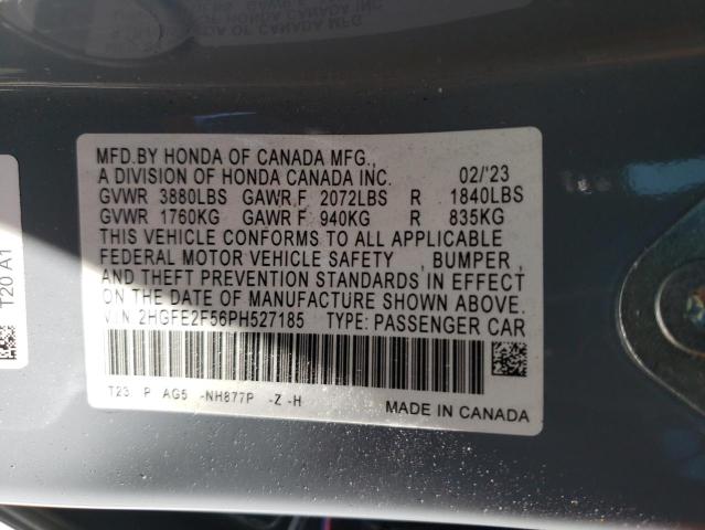 2HGFE2F56PH527185 - 2023 HONDA CIVIC SPORT GRAY photo 12