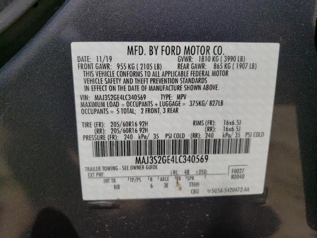 MAJ3S2GE4LC340569 - 2020 FORD ECOSPORT SE GRAY photo 13