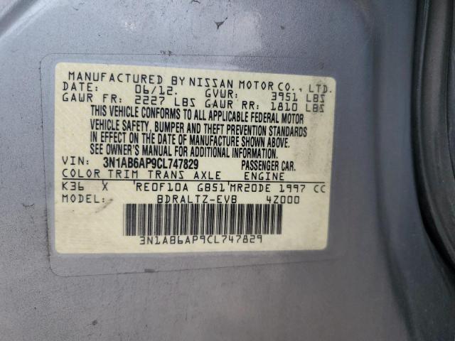 3N1AB6AP9CL747829 - 2012 NISSAN SENTRA 2.0 GRAY photo 13