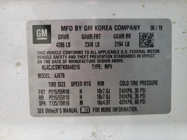 KL4CJCSM7KB948215 - 2019 BUICK ENCORE ESSENCE WHITE photo 10