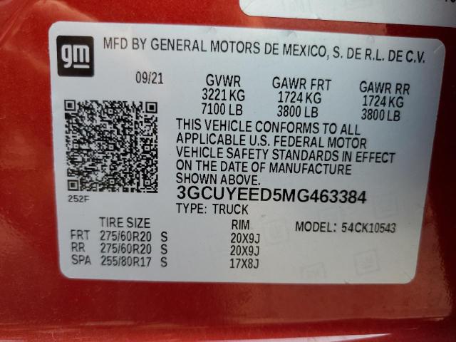 3GCUYEED5MG463384 - 2021 CHEVROLET 1500 K1500 RST RED photo 12