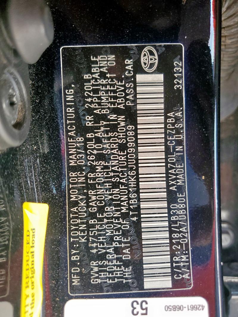 4T1B61HK6JU099089 - 2018 TOYOTA CAMRY XSE Қара фото 12