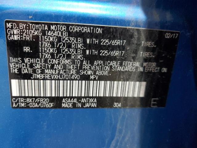 JTMBFREVXHJ701490 - 2017 TOYOTA RAV4 LE BLUE photo 13