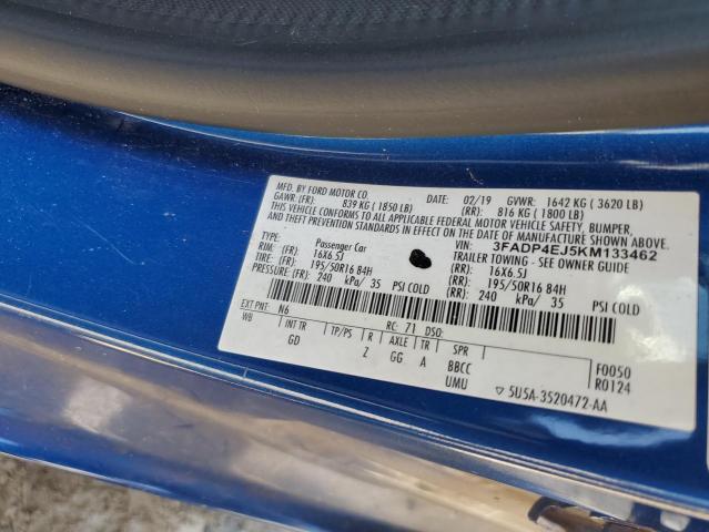 3FADP4EJ5KM133462 - 2019 FORD FIESTA SE 蓝色 照片 12