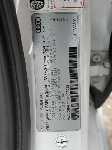 WAUD8AFC1JN007252 - 2018 AUDI A6 PREMIUM PLUS WHITE photo 12