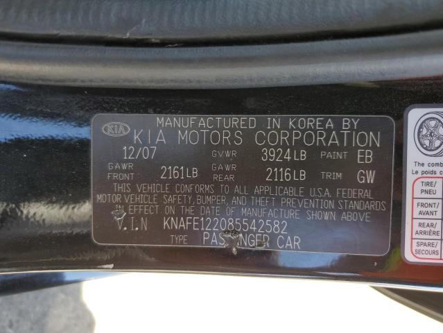 KNAFE122085542582 - 2008 KIA SPECTRA EX BLACK photo 12