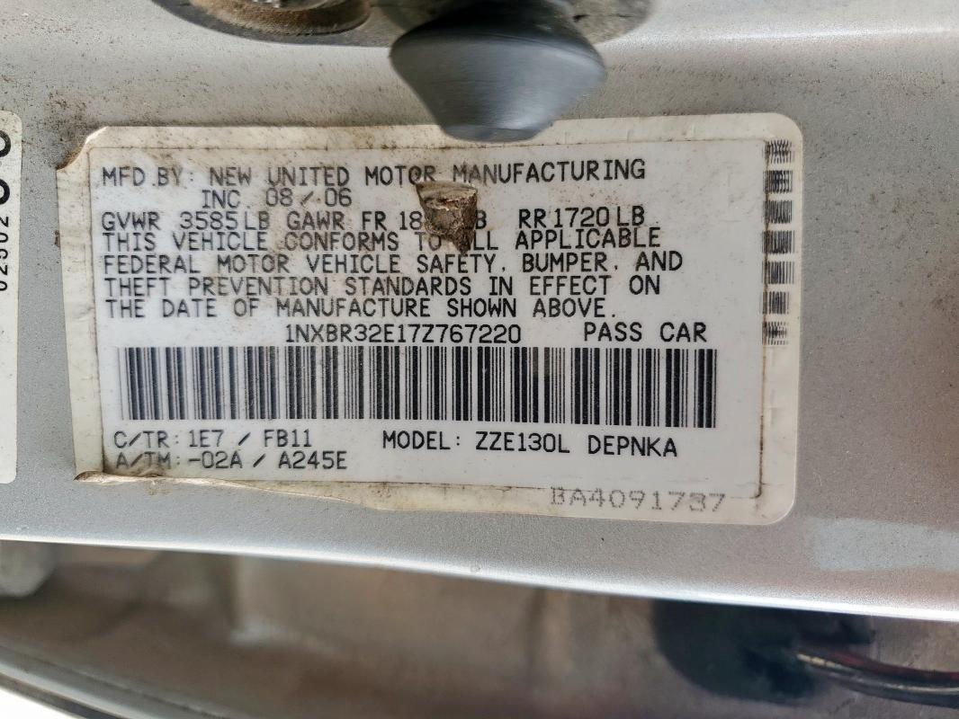 1NXBR32E17Z767220 - 2007 TOYOTA COROLLA CE SILVER photo 12