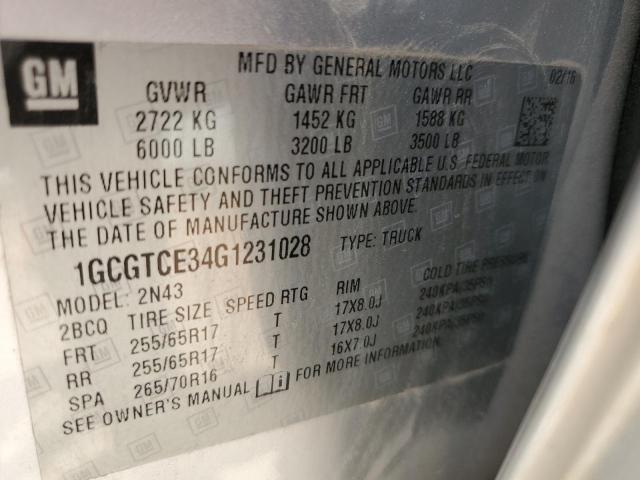 1GCGTCE34G1231028 - 2016 CHEVROLET COLORADO LT SILVER photo 12