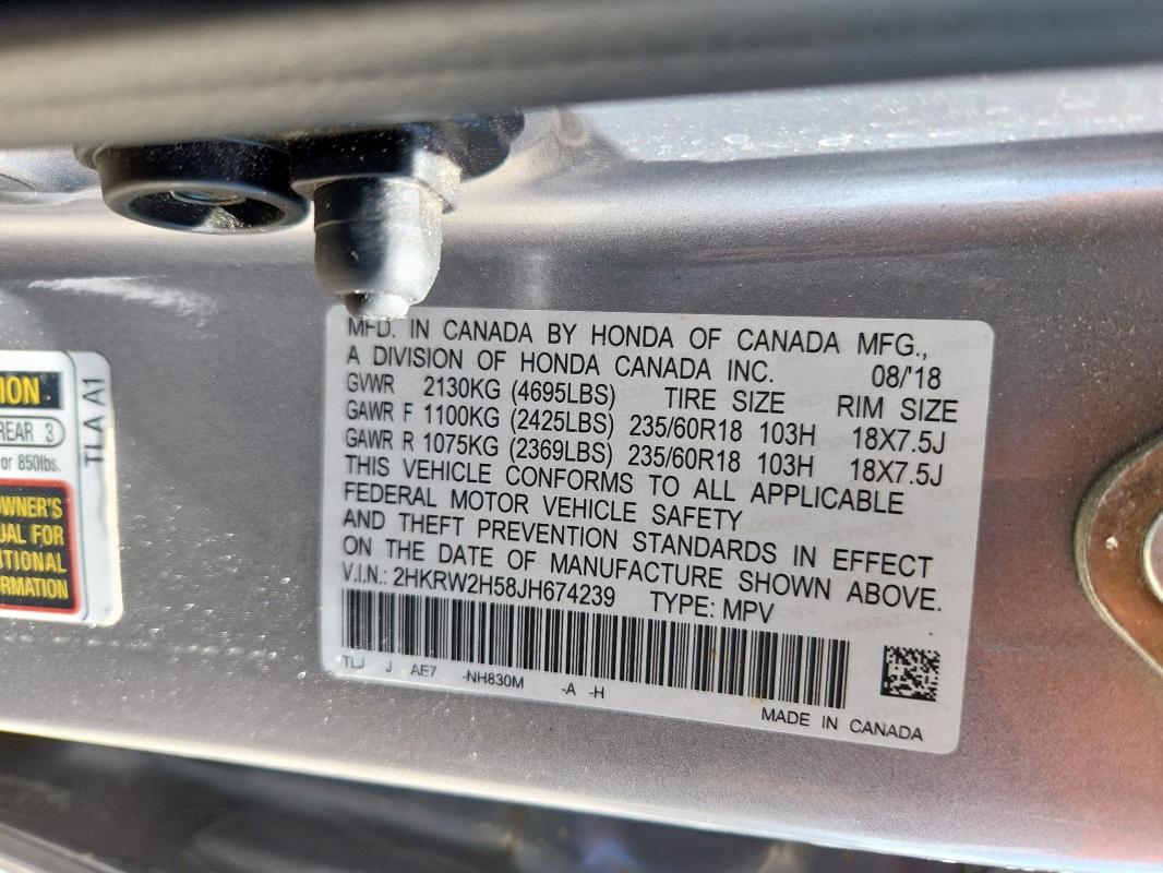 2HKRW2H58JH674239 - 2018 HONDA CR-V EX SILVER photo 13