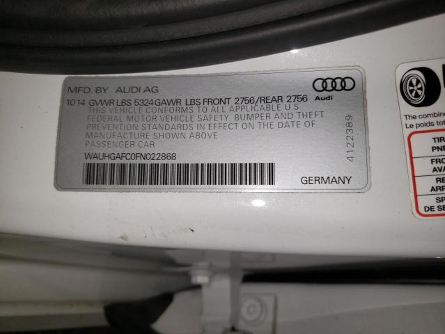 WAUHGAFC0FN022868 - 2015 AUDI A6 PRESTIGE WHITE photo 12