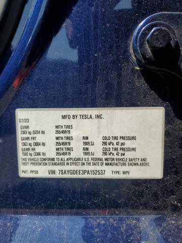 7SAYGDEE3PA152537 - 2023 TESLA MODEL Y ლურჯი ფოტო 13