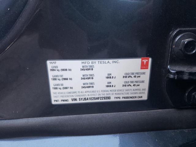 5YJSA1E25HF229390 - 2017 TESLA MODEL S Մոխրագույն լուսանկար 10