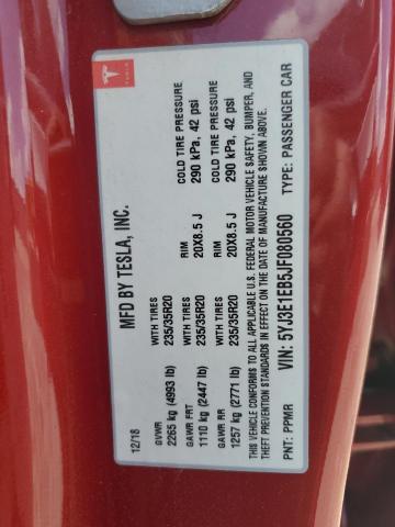 5YJ3E1EB5JF080560 - 2018 TESLA MODEL 3 RED photo 12