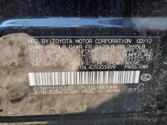 JTHCE1BL4D5003499 - 2013 LEXUS GS 350 BLACK photo 12