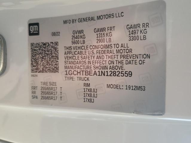 1GCHTBEA1N1282559 - 2022 CHEVROLET COLORADO WHITE photo 12