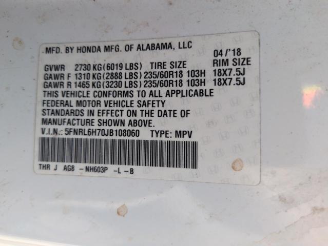 5FNRL6H70JB108060 - 2018 HONDA ODYSSEY EXL Ağ foto 13