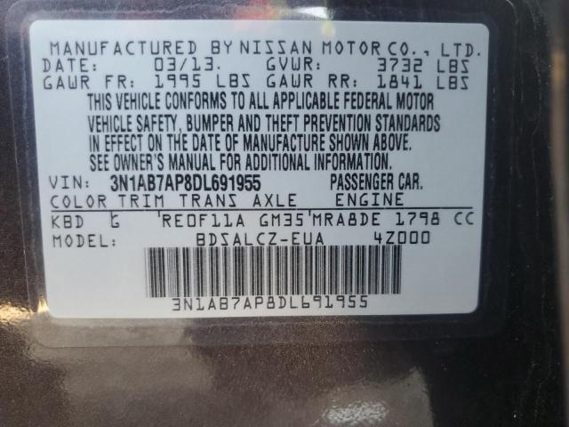 3N1AB7AP8DL691955 - 2013 NISSAN SENTRA S GRAY photo 12