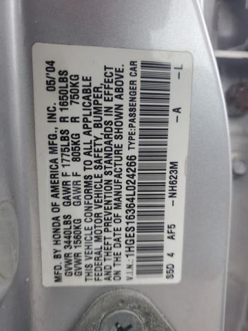 1HGES16364L024266 - 2004 HONDA CIVIC DX VP Gümüş foto 12