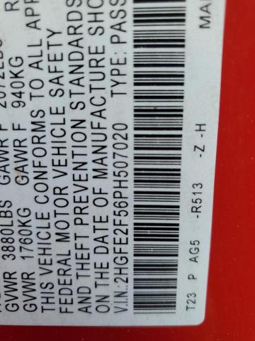 2HGFE2F56PH507020 - 2023 HONDA CIVIC SPORT RED photo 12