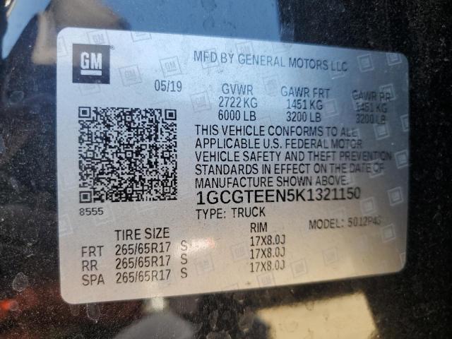 1GCGTEEN5K1321150 - 2019 CHEVROLET COLORADO ZR2 BLACK photo 12