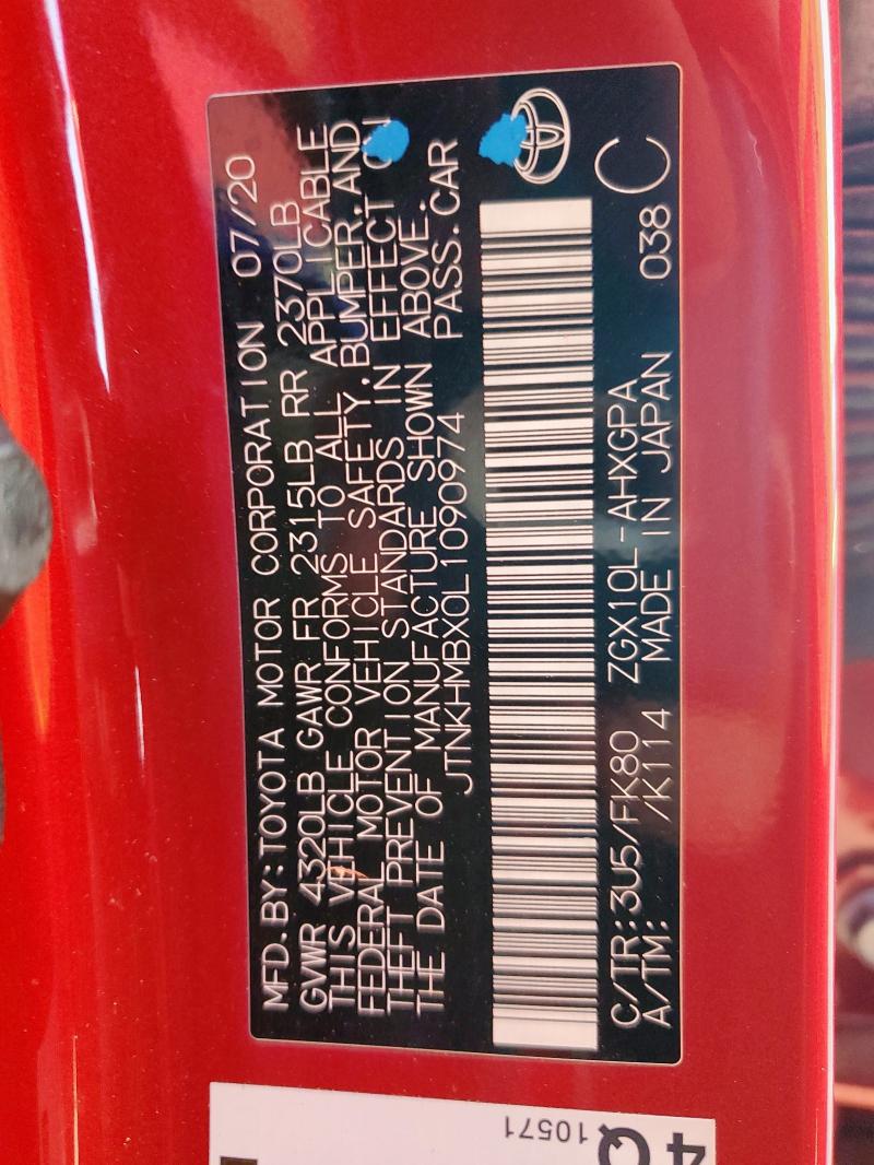 JTNKHMBX0L1090974 - 2020 TOYOTA C-HR XLE RED photo 14