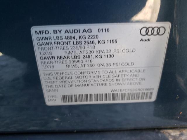 WA1EFCFS3GR016689 - 2016 AUDI Q3 PREMIUM PLUS BLUE photo 13