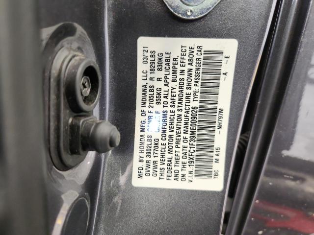 19XFC1F39ME009026 - 2021 HONDA CIVIC EX GRAY photo 12