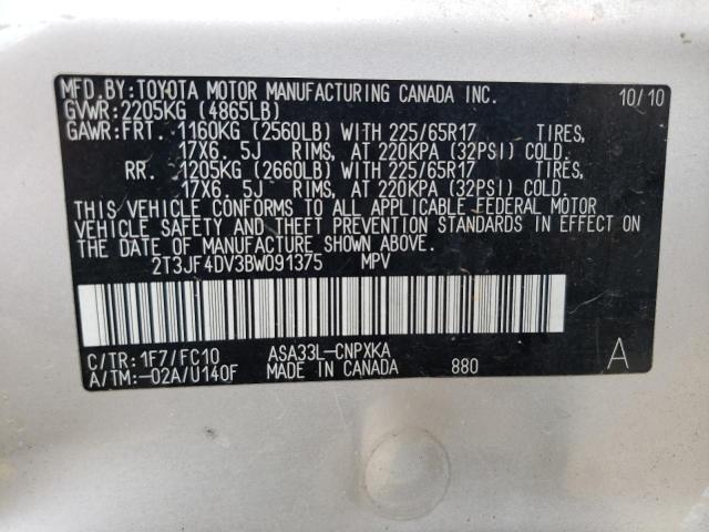 2T3JF4DV3BW091375 - 2011 TOYOTA RAV4 SILVER photo 13