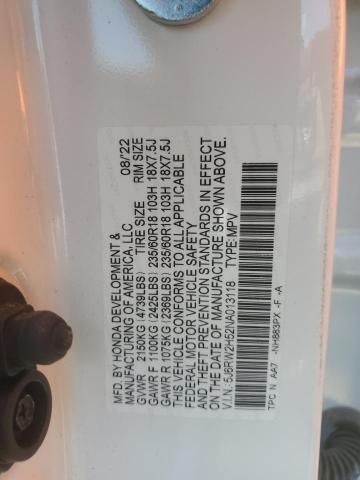 5J6RW2H52NA013118 - 2022 HONDA CR-V EX WHITE photo 13