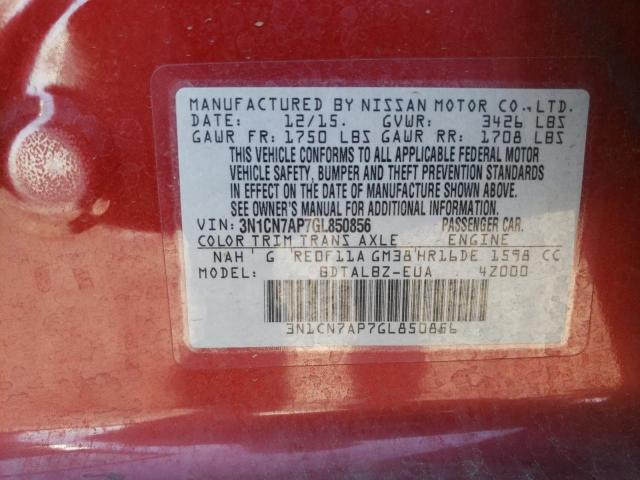 3N1CN7AP7GL850856 - 2016 NISSAN VERSA S RED photo 10