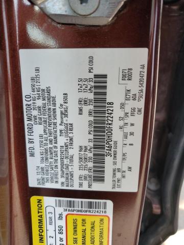 3FA6P0HD0FR224218 - 2015 FORD FUSION SE MAROON photo 12