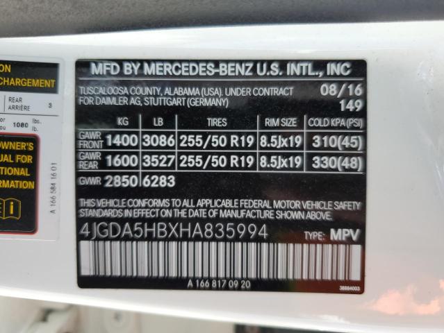 4JGDA5HBXHA835994 - 2017 MERCEDES-BENZ GLE 350 4MATIC WHITE photo 13