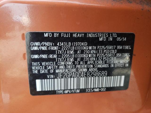 JF2GPAGC4E8298689 - 2014 SUBARU XV CROSSTR 2.0 LIMITED ORANGE photo 12