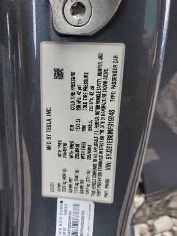 5YJ3E1EB8MF919248 - 2021 TESLA MODEL 3 CHARCOAL photo 13