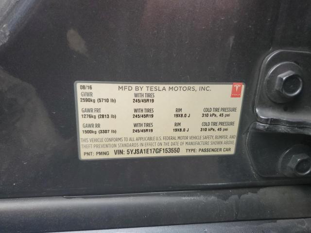 5YJSA1E17GF153550 - 2016 TESLA MODEL S Մոխրագույն լուսանկար 12