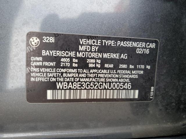 WBA8E3G52GNU00546 - 2016 BMW 328 XI SULEV GRAY photo 12