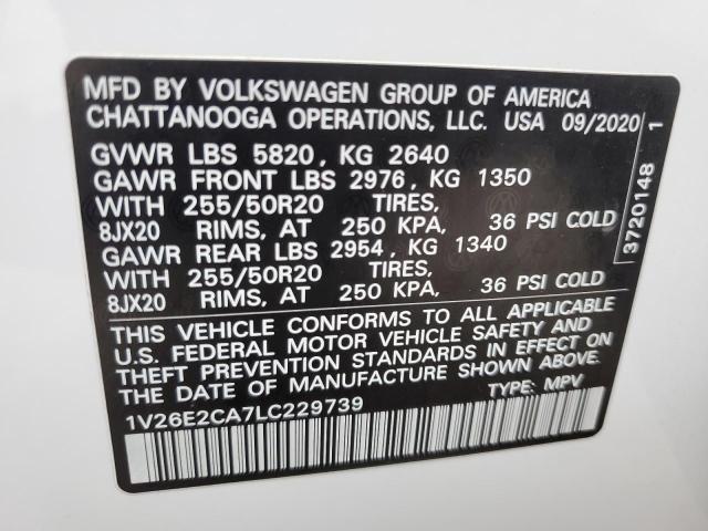 1V26E2CA7LC229739 - 2020 VOLKSWAGEN ATLAS CROS SE Белый фото 13