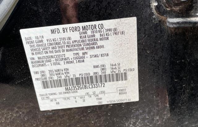 MAJ3S2GE8LC333172 - 2020 FORD ECOSPORT SE BLACK photo 10