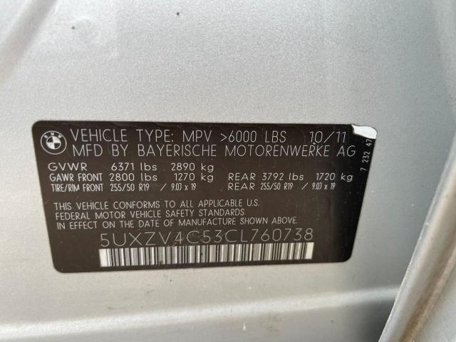 5UXZV4C53CL760738 - 2012 BMW X5 XDRIVE35I SILVER photo 10